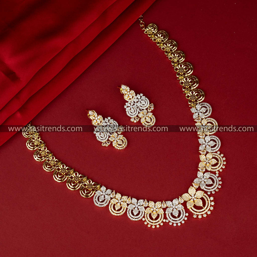 Elegant Gangajamuna Plated American Diamond Jewellery Set with Circular Motifs