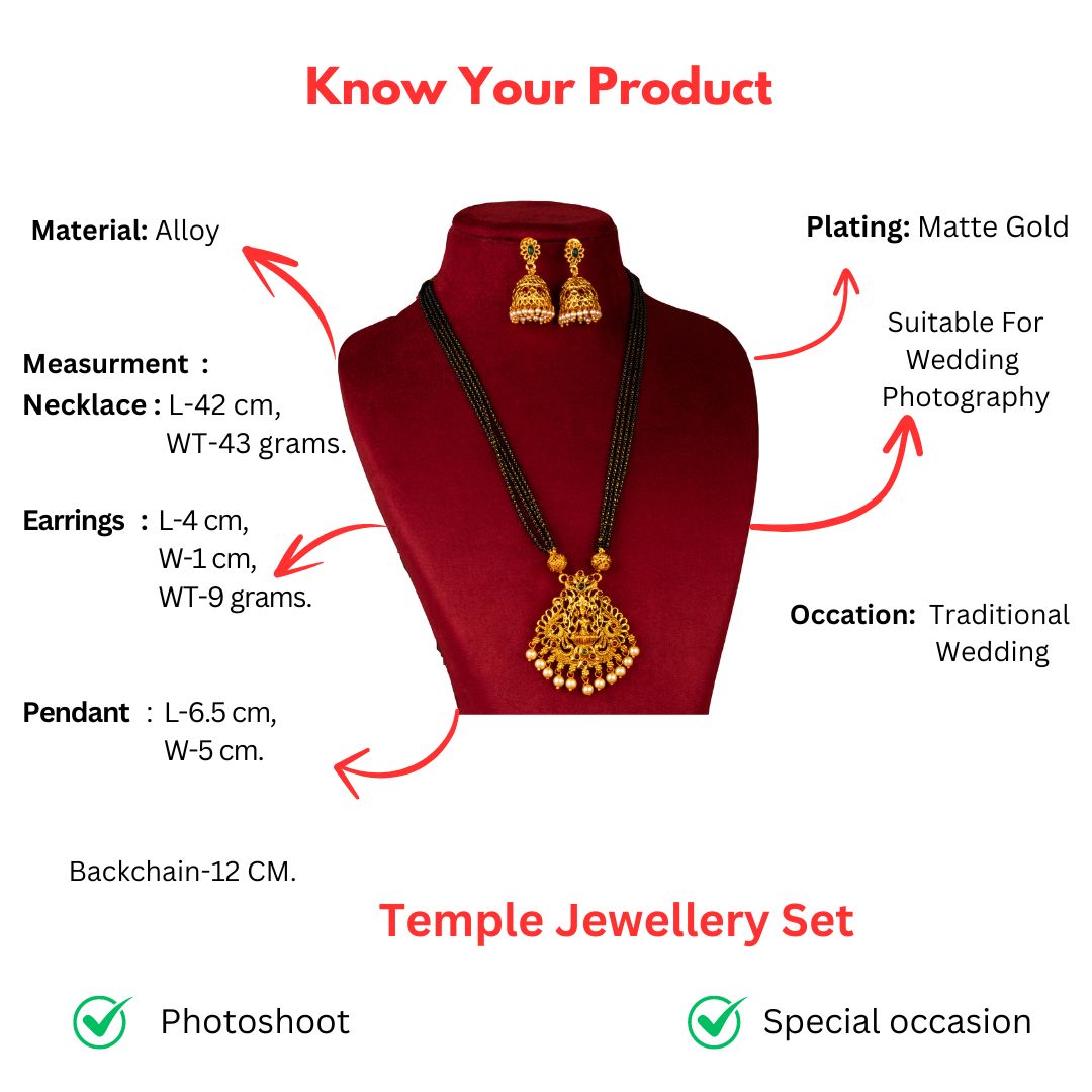 Sasitrends | Classic Matt Gold Lakshmi Pendant Necklace Jewellery Set with Flower Jhumka - Sasitrends