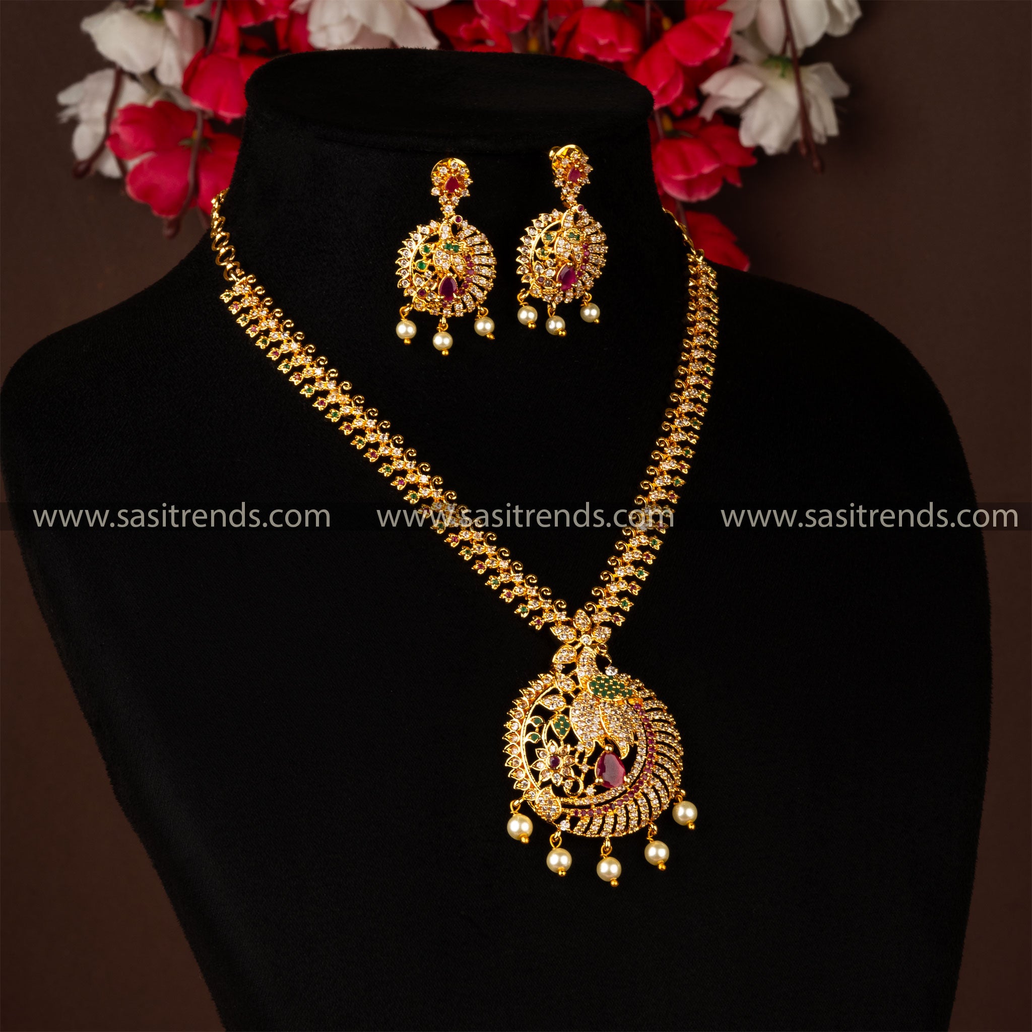 Exquisite Micro Gold Plated Peacock Pendant Jewellery Set with Earrings