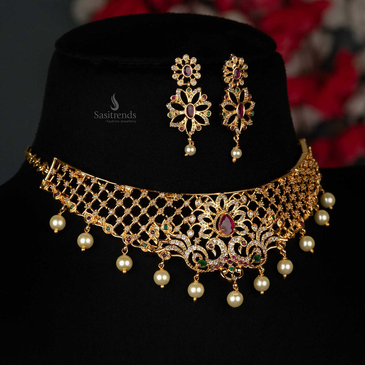 Stunning micro gold-plated bridal choker with AD stones sasitrends