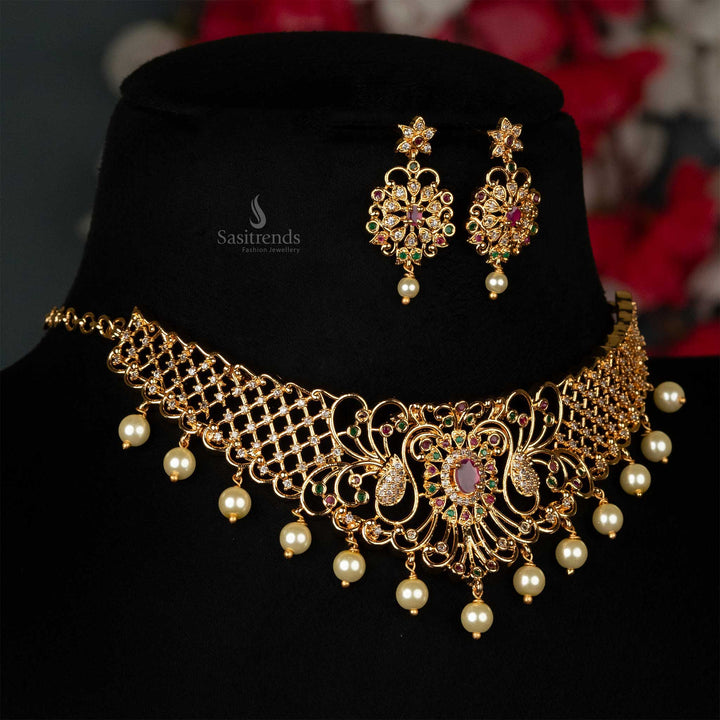 Luxurious floral designer American diamond choker set with intricate details