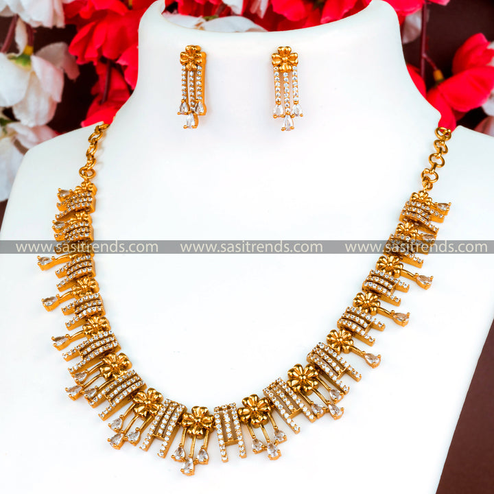 Traditonal Temple Matte Gold Plated Jewellery Set with AD Stones for Women - Sasitrends