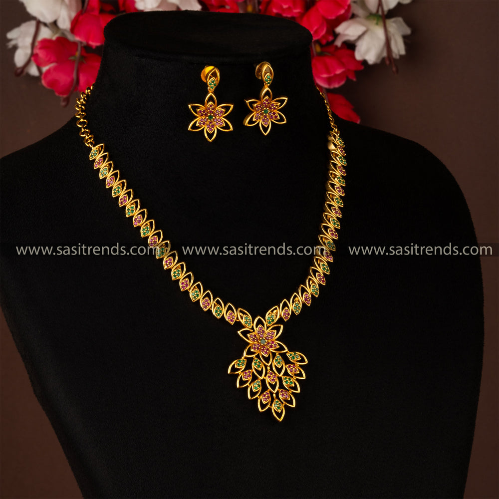 Ruby Green Temple Wear Jewellery Set For Women And Girls