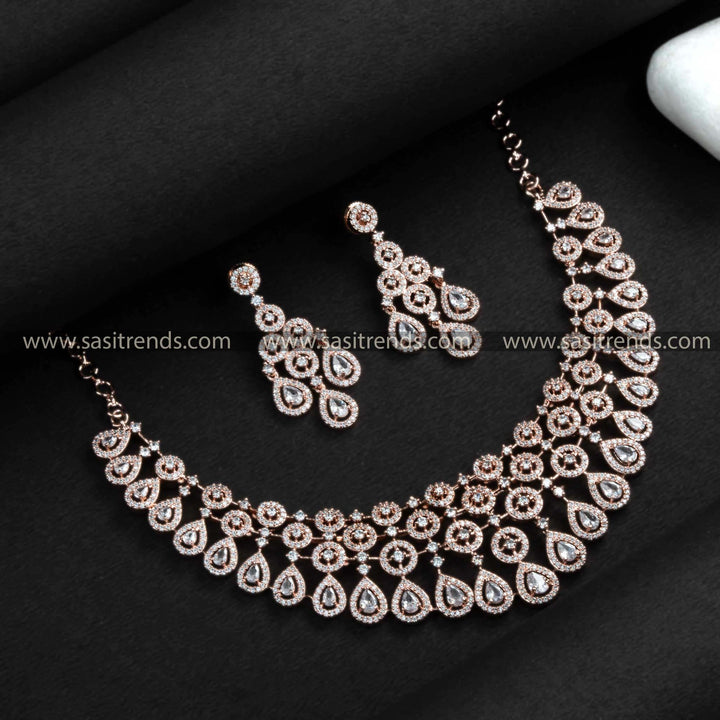 Timeless Rose Gold Plated White AD Stone Studded Necklace