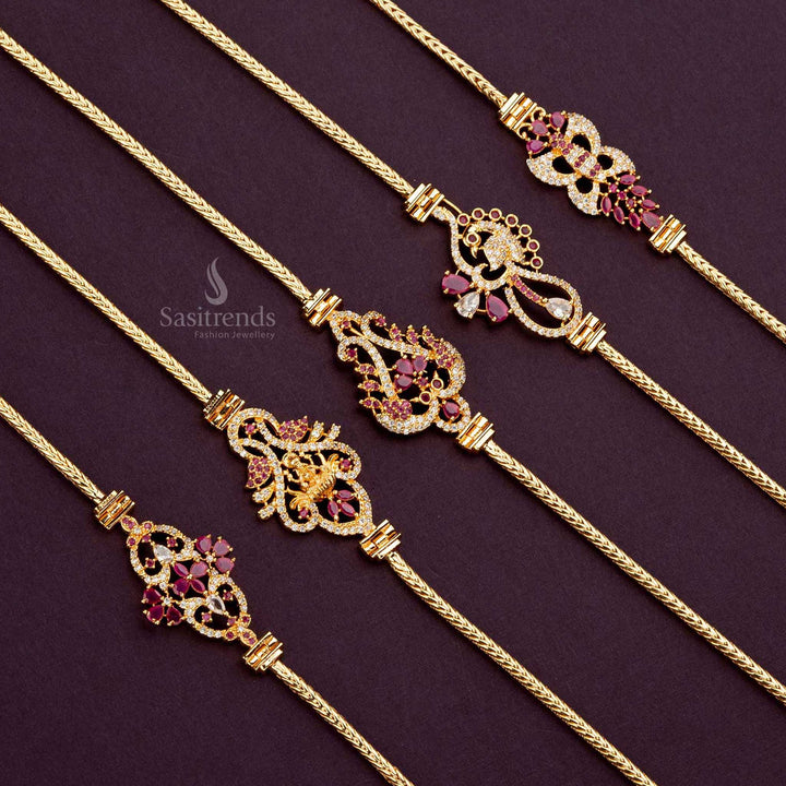 Collection of Micro Gold Plated American Diamond Studded Mugappu Chain – Elegant Jewellery for Festivals & Special Occasions - Sasitrends