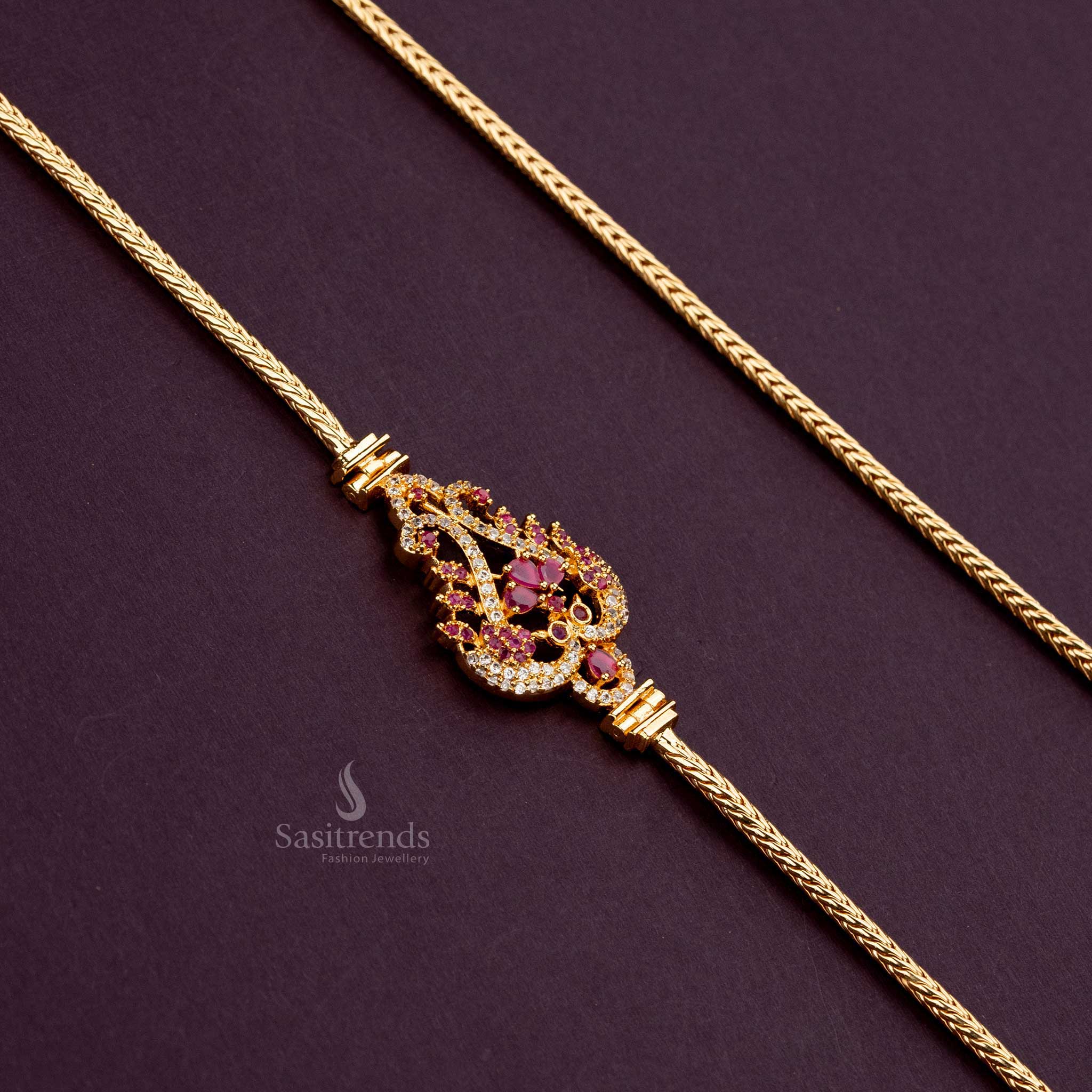 Guaranteed 24-carat gold-plated white-ruby AD-stone ball mugappu chain, adds luxury to any outfit - Sasitrends