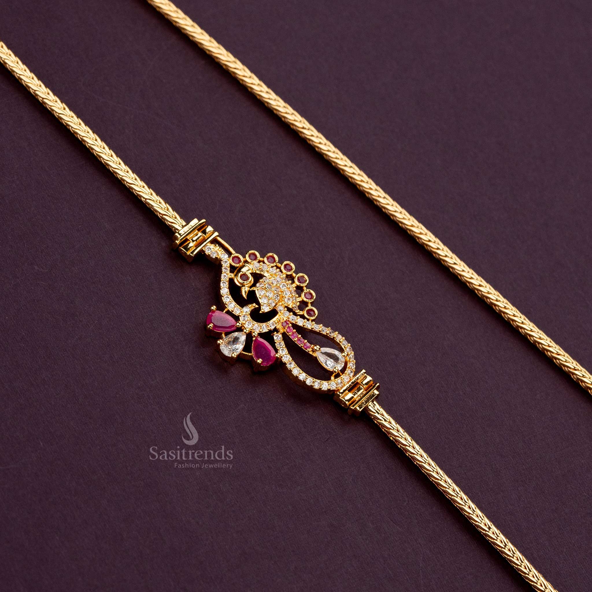 White ruby ball mugappu chain with one-gram gold plating, adds a vibrant touch to your saree look - Sasitrends