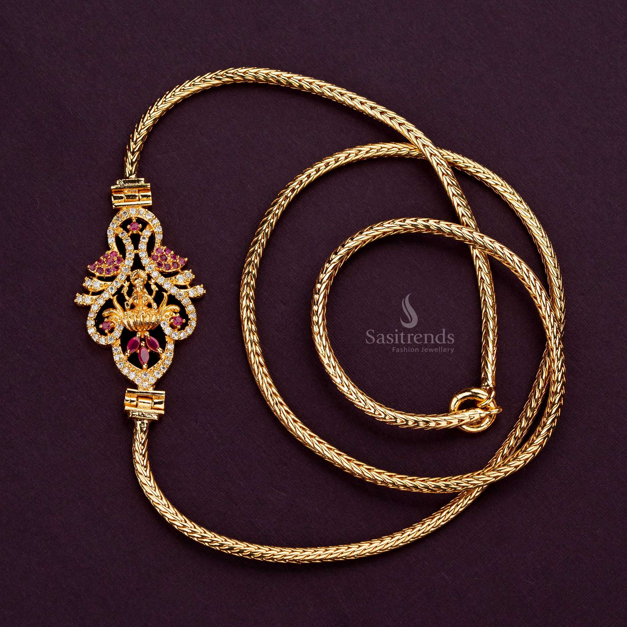 Guaranteed one-gram gold-plated white ruby AD ball mugappu chain, great for gifting and traditional wear - Sasitrends