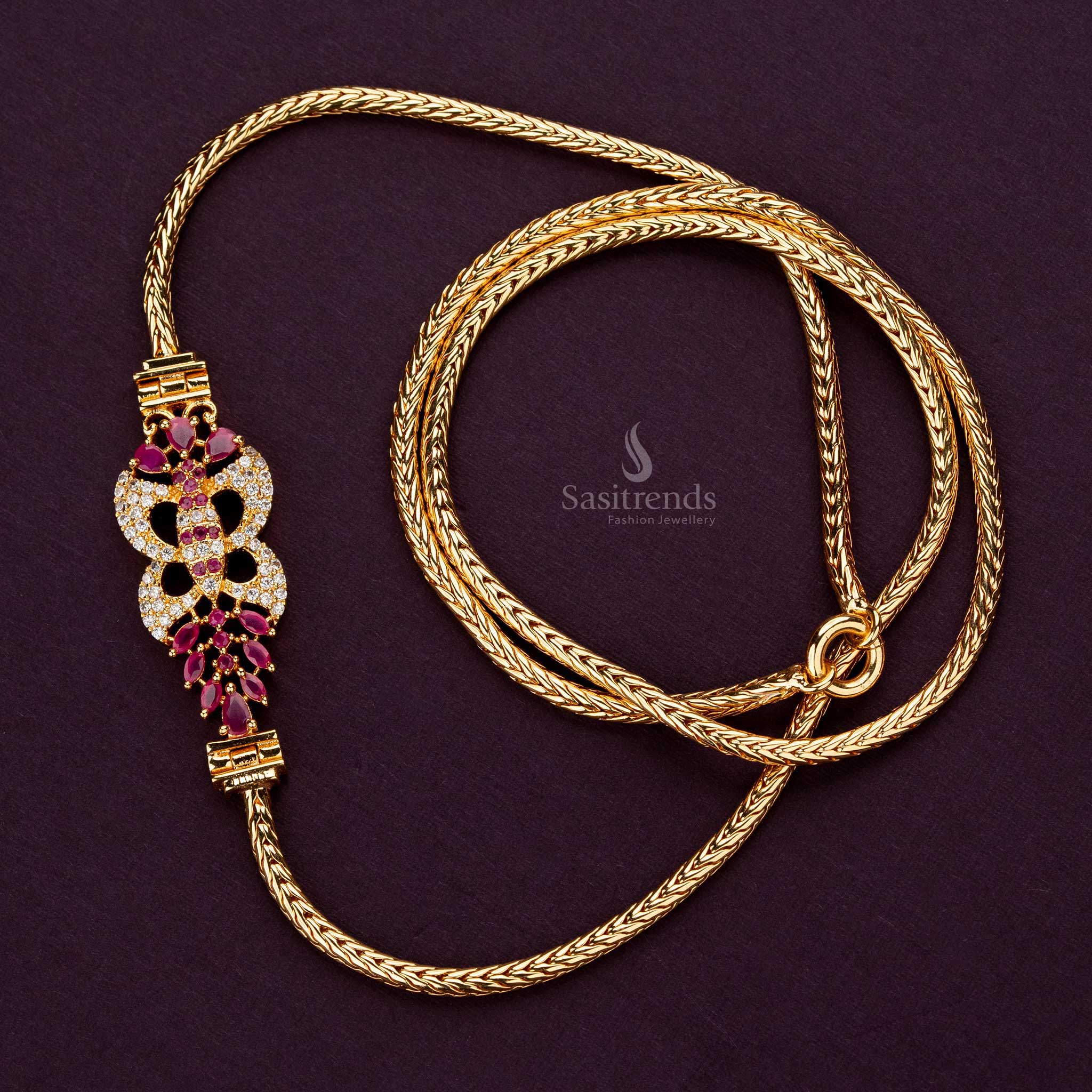 One-gram white AD-stone ball mugappu chain, guaranteed for a real gold look, ideal for sarees - Sasitrends