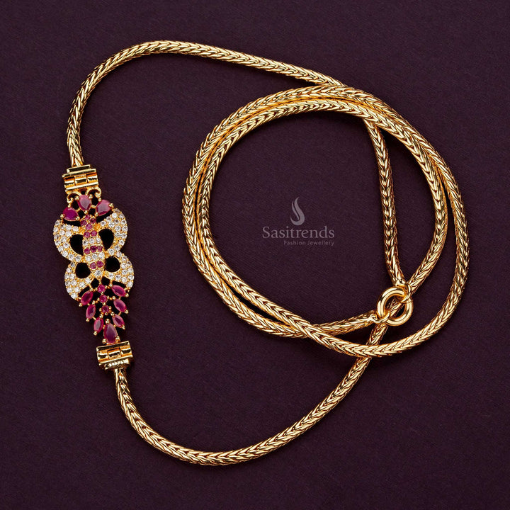 One-gram white AD-stone ball mugappu chain, guaranteed for a real gold look, ideal for sarees - Sasitrends