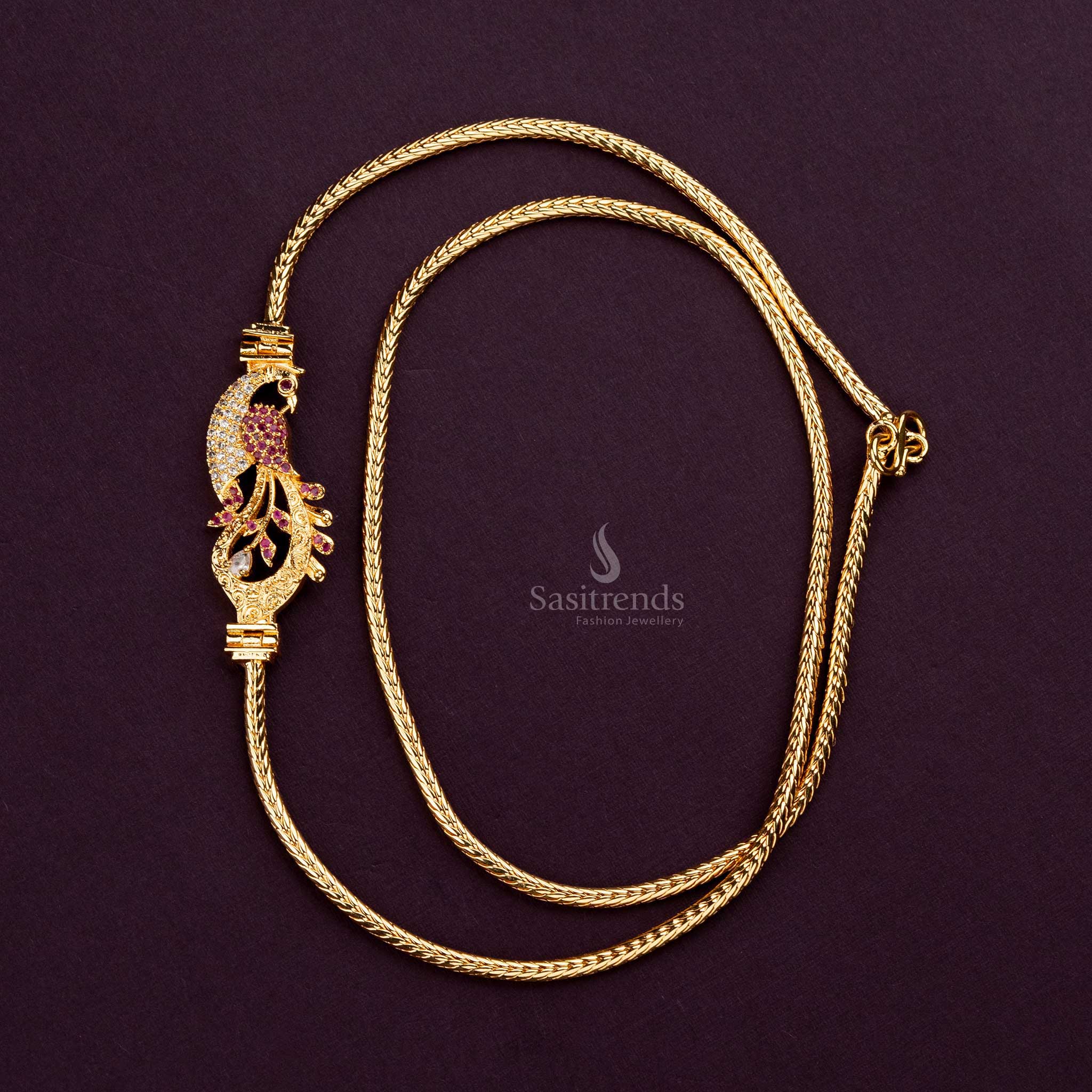 White Ruby AD-stone ball mugappu chain, guaranteed 24-carat gold-plated, pairs well with gold jewellery - Sasitrends