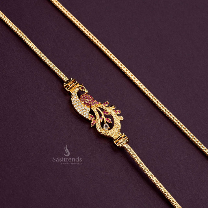 White Ruby-studded ball mugappu chain, one gram gold plating, adds elegance to silk sarees - Sasitrends