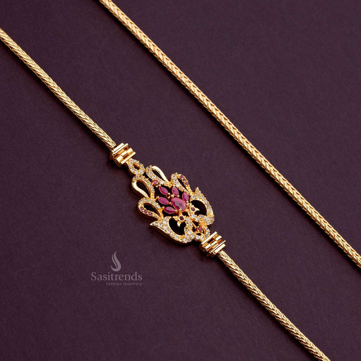 Guaranteed one-gram gold-plated mugappu chain with white ruby-colored AD stones - Sasitrends