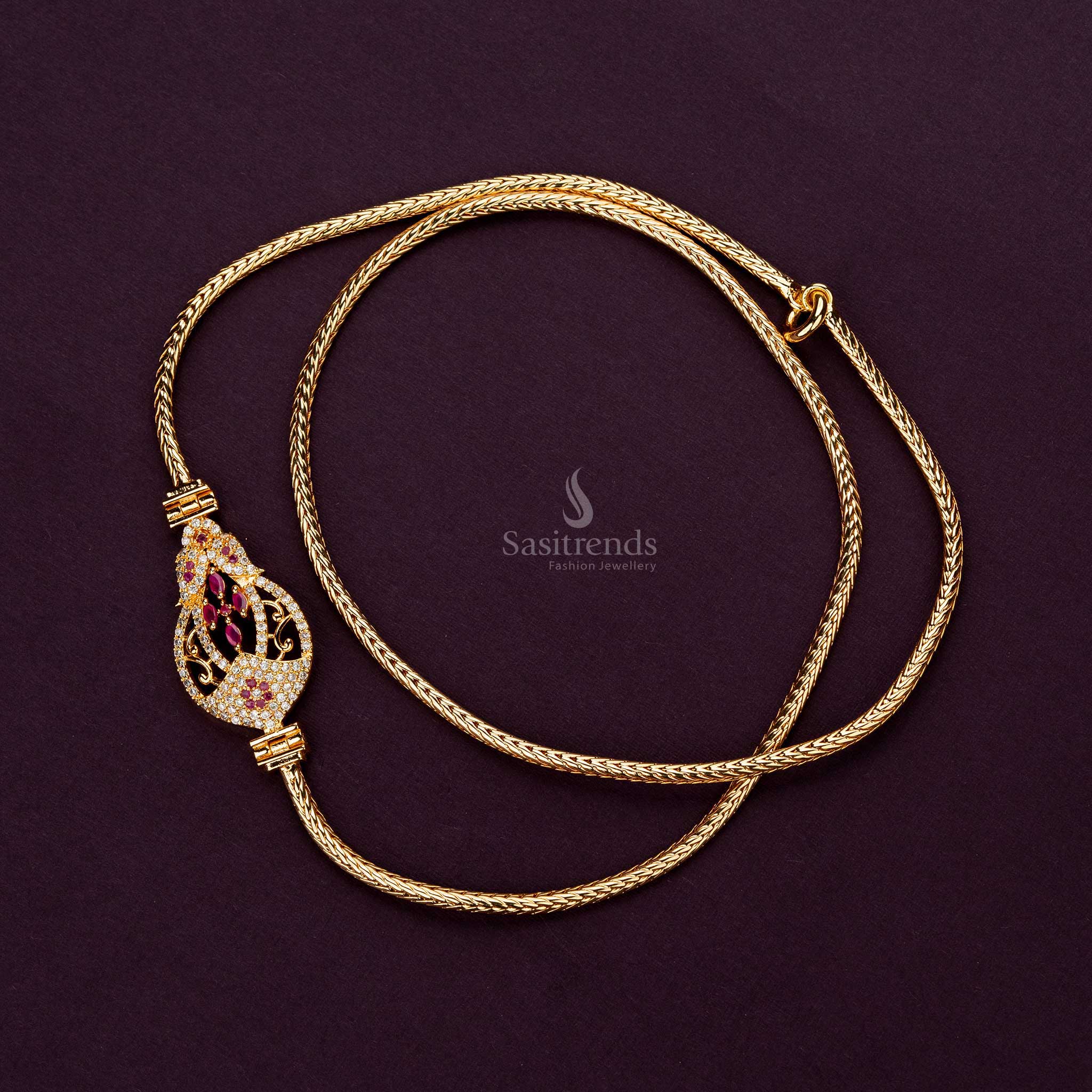 One gram Ruby White mugappu chain, gold-plated for a traditional look - Sasitrends