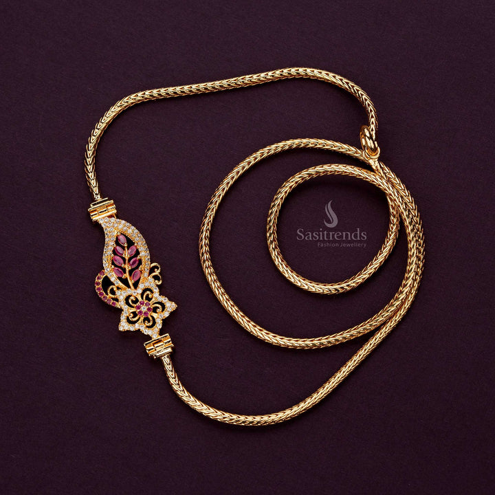 Ruby AD stone mugappu chain with floral design, guaranteed one-gram gold - Sasitrends