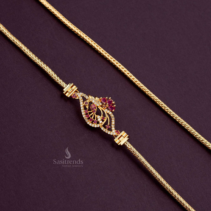 One gram White-Ruby spiral mugappu chain, 24 inches, gold-plated and guaranteed - Sasitrends