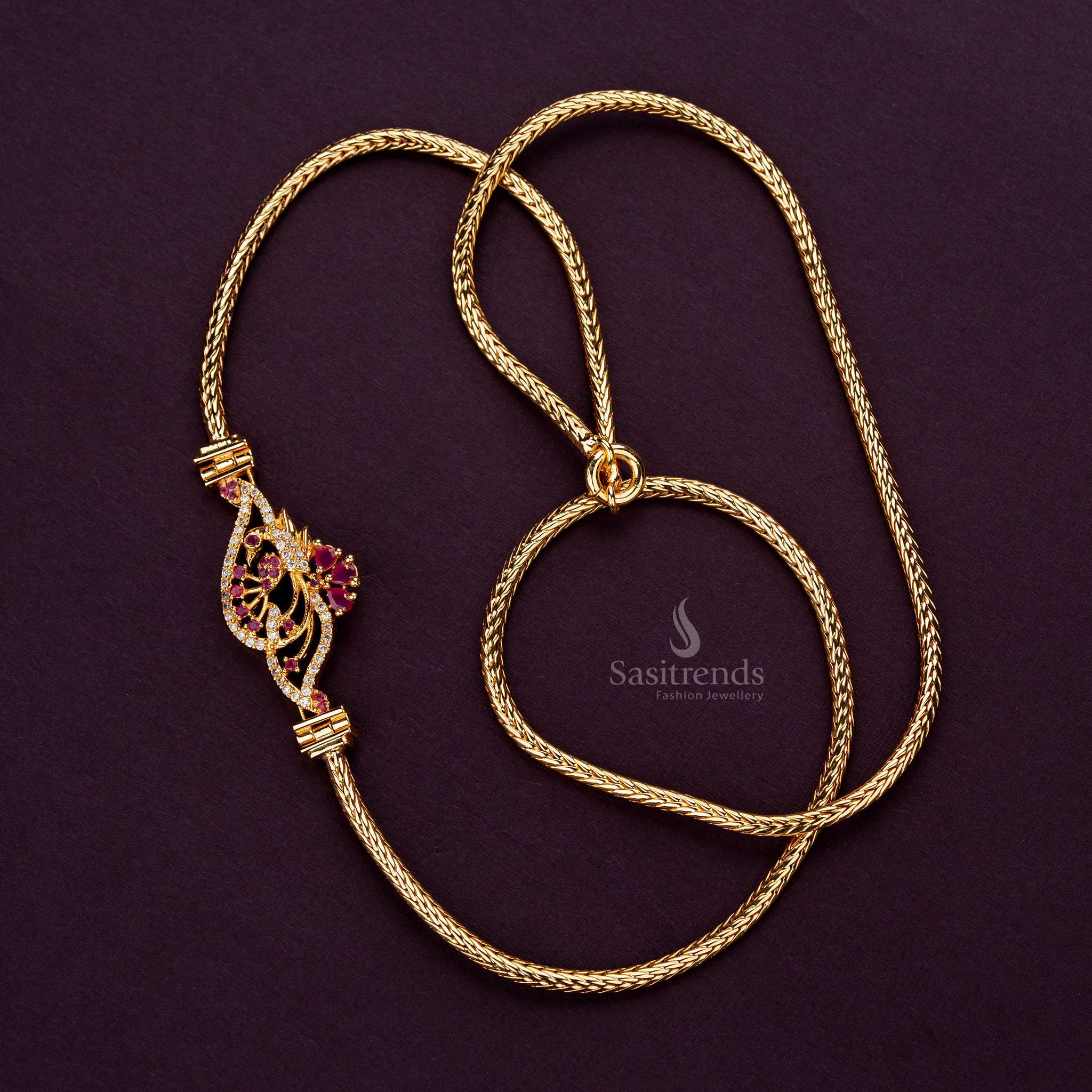 One gram Ruby-white mugappu chain, guaranteed gold-plated - Sasitrends