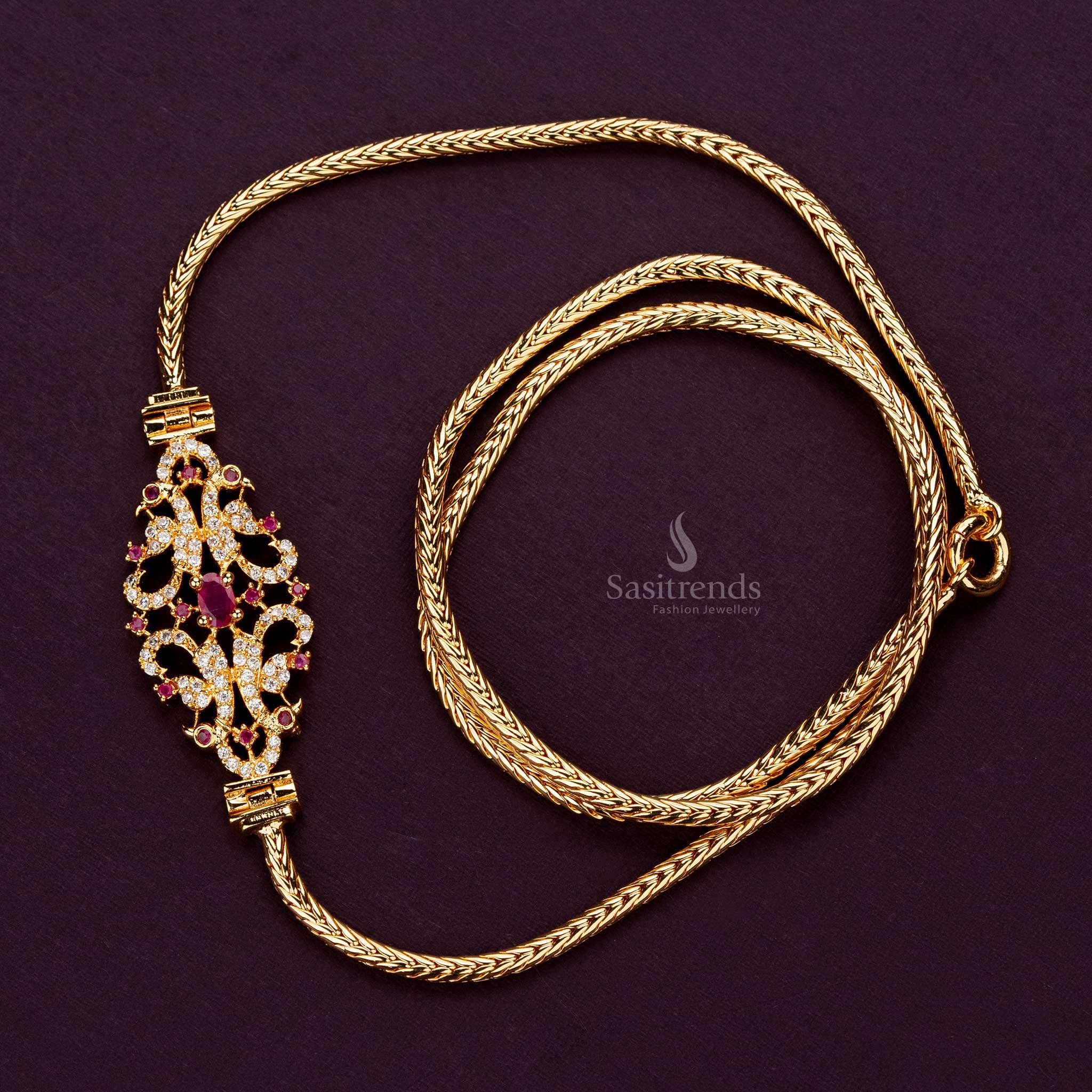 Ruby and White-studded mugappu chain, perfect for sarees - Sasitrends