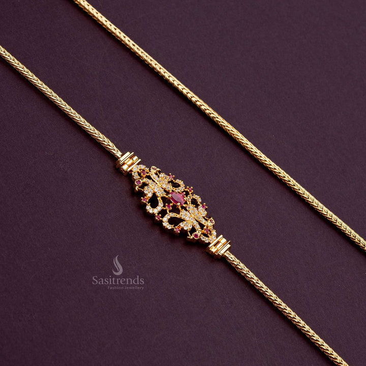 Guaranteed one-gram gold-plated Ruby-white mugappu chain, 24 inches - Sasitrends