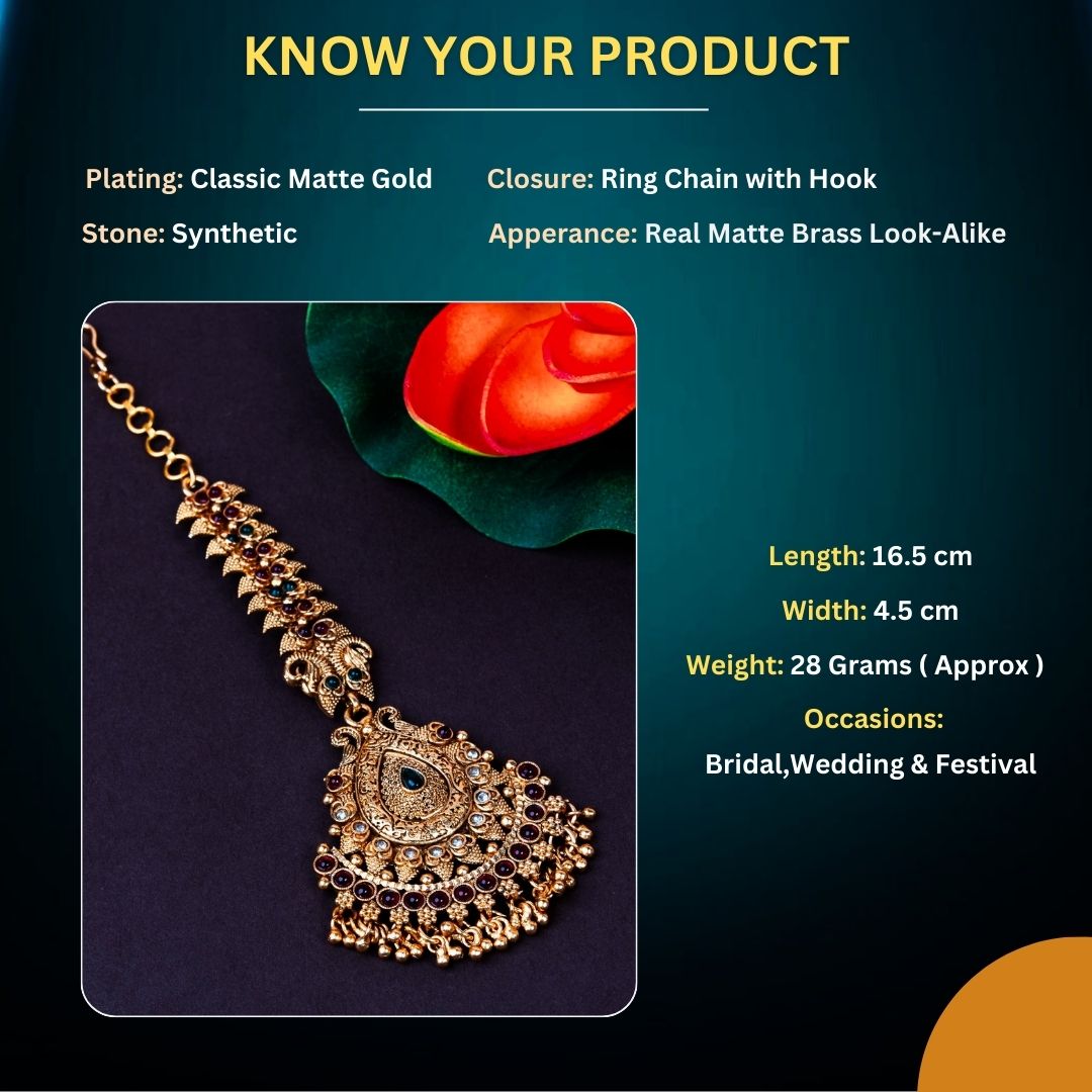 Matte Gold Plated Tikka Measurement Image - Sasitrends