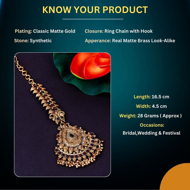 Matte Gold Plated Tikka Measurement Image - Sasitrends