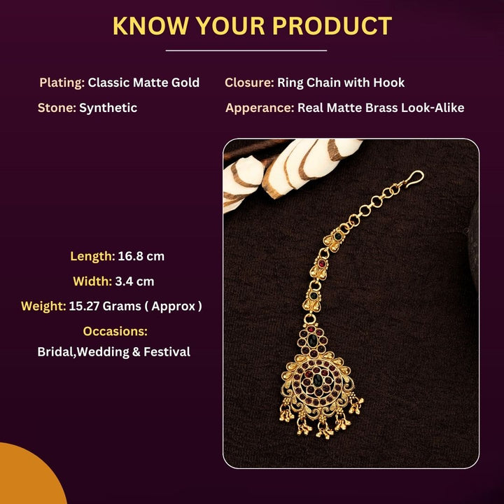 Matte Gold Plated Tikka Measurement Image - Sasitrends