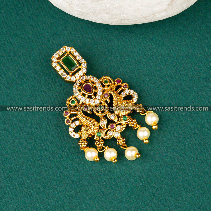 Temple Wear Micro Gold Plated Peacock Designer Rectangle AD Stone Studded Saitrends Online Shopping