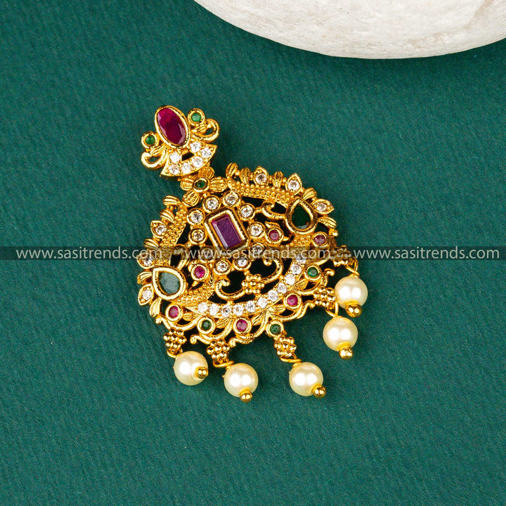 Beautiful Traditional Matt Gold Plated Flower Peacock Head Designer Pearl Hanging Pendant Sasitrends Online Shopping