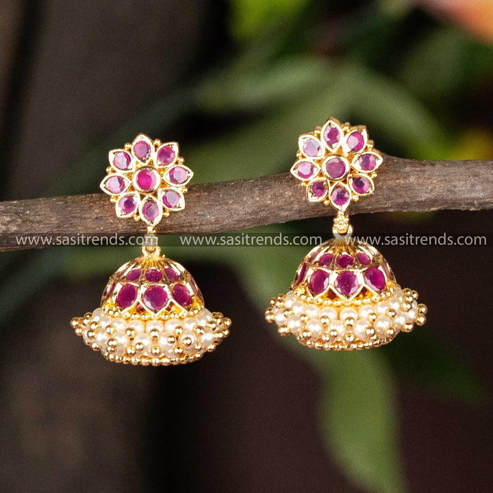 Ruby Jhumka 1 Gram Gold Plated Earrings Sasitrends Online Shopping