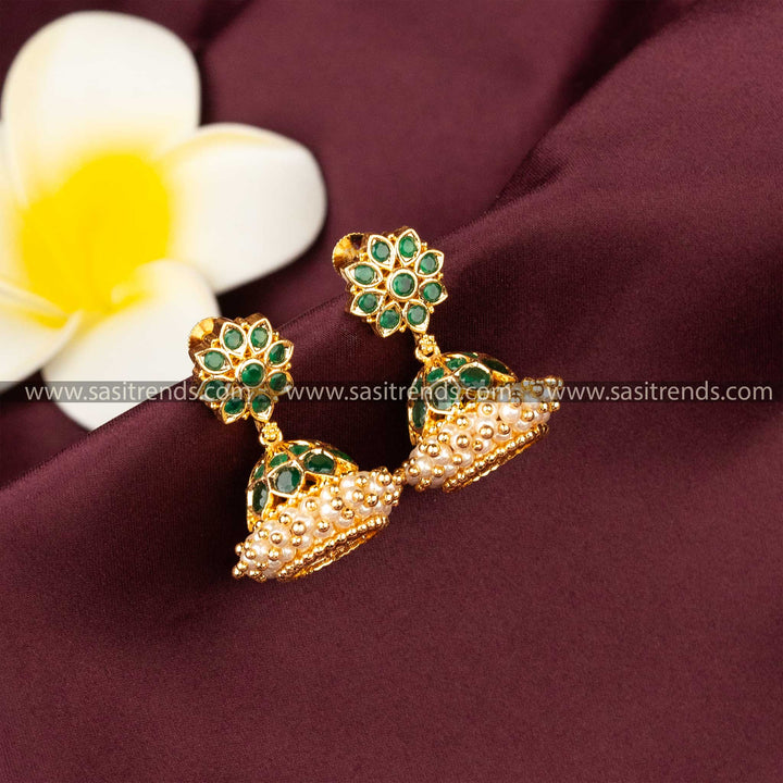 Attractive Guaranteed Micro Gold Plated Floral Designer Green AD Stone Earrings 