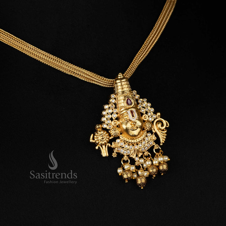 Detailed view of balaji necklace set with  pearls for festive wear - Sasitrends