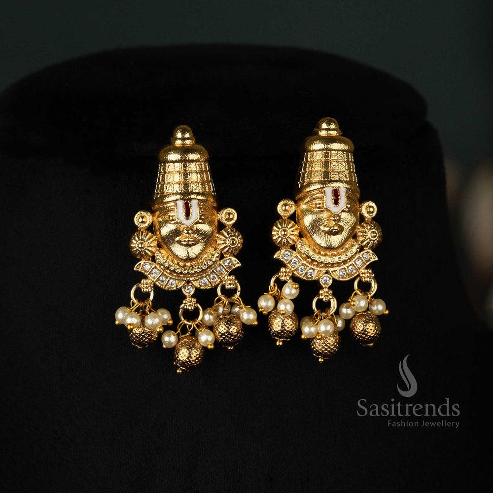 Beautiful matte old plated earrings set with balaji pattern with pearls - Sasitrends