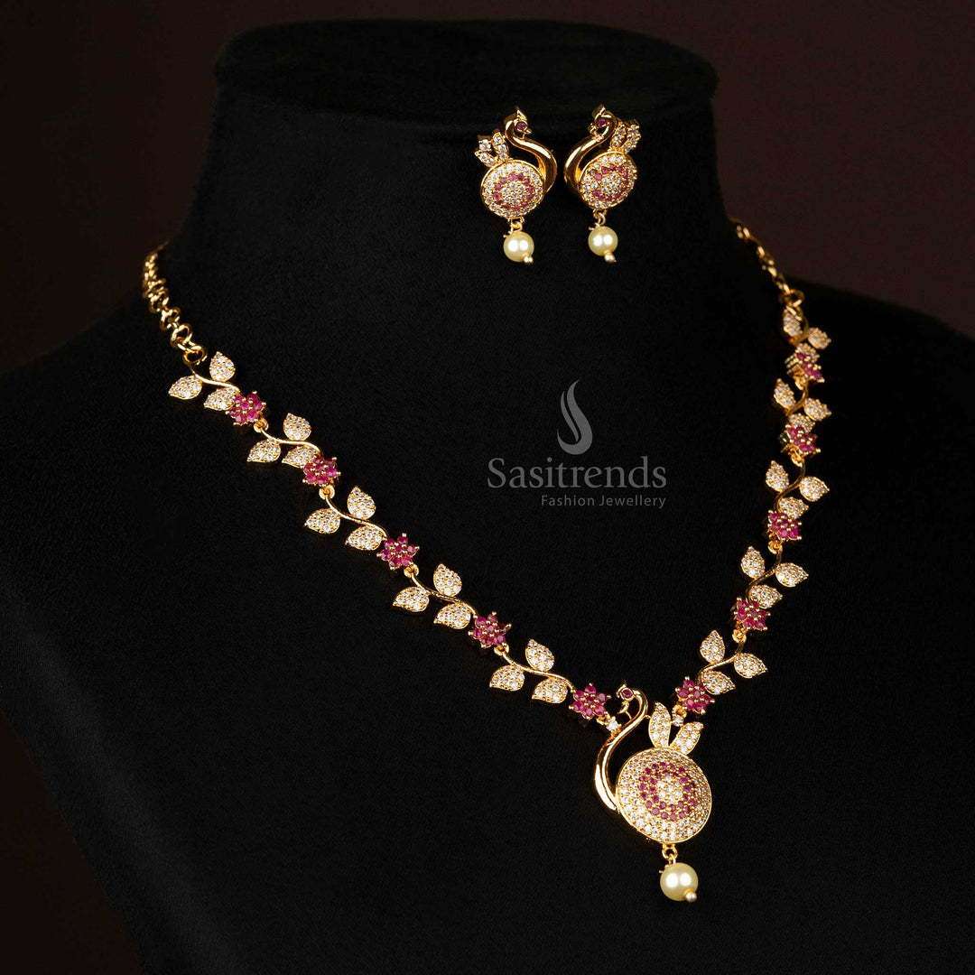 Beautiful peacock pendant jewelry set in micro gold plating with matching earrings - Sasitrends