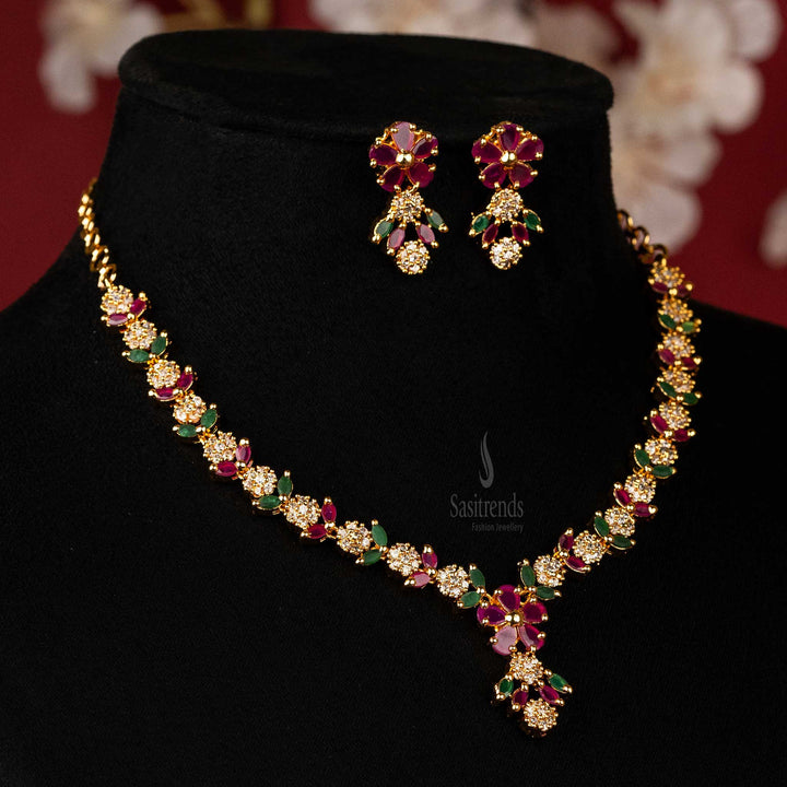 Dazzling Micro Gold Plated Flower and Leaf Jewellery Set  | Sasitrends