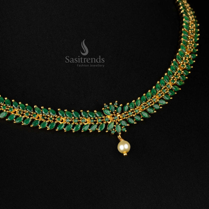 Elegant floral leaf design jewelry set with green stones - Sasitrends