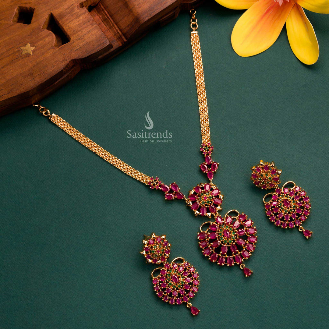 Elegant Flower Pendant Necklace Set - Perfect for Traditional Occasions - Sasitrends





