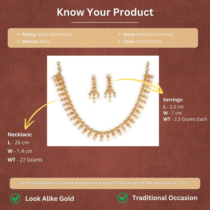 Micro gold plated american diamond necklace measurement image - Sasitrends