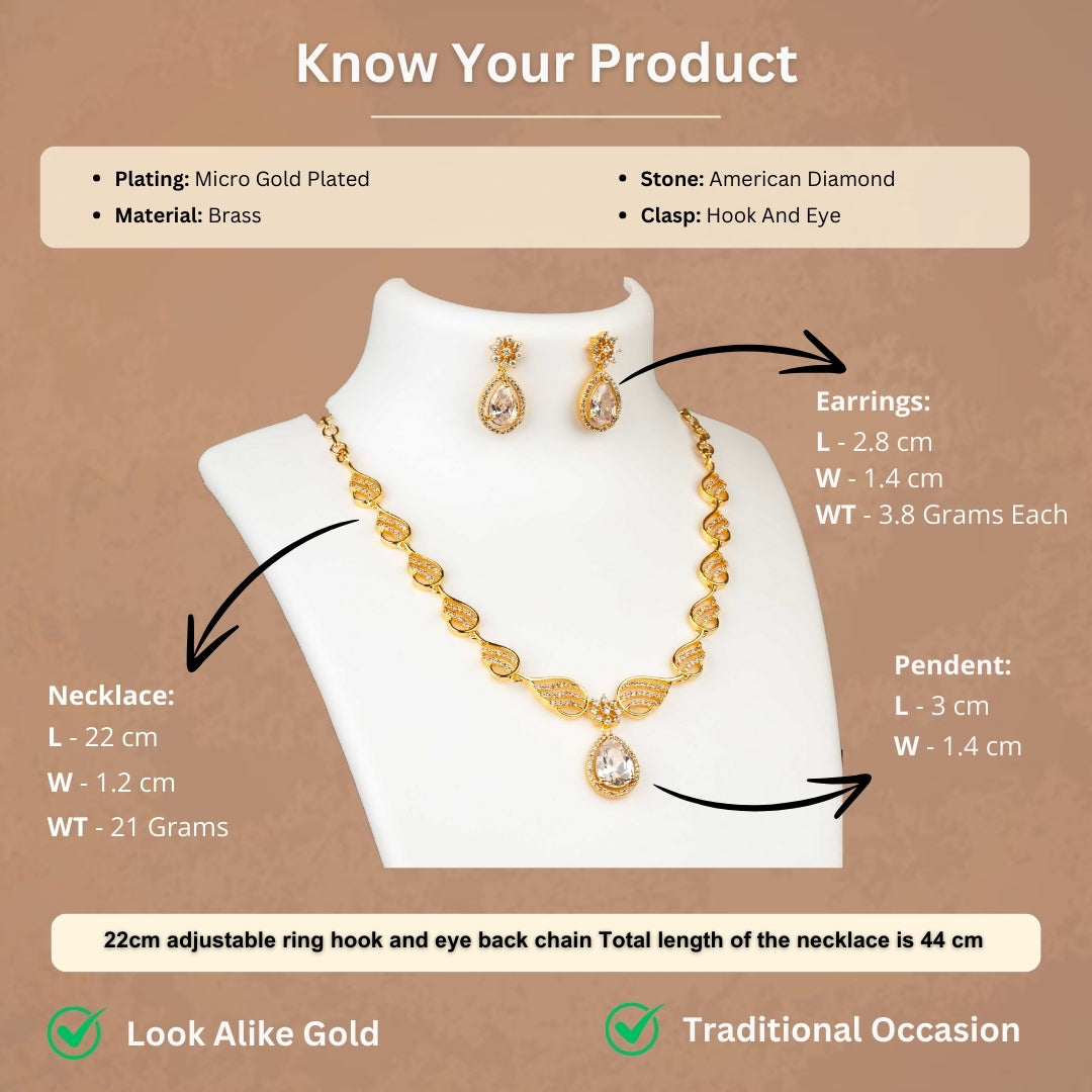 Micro gold plated american diamond necklace measurement image - Sasitrends