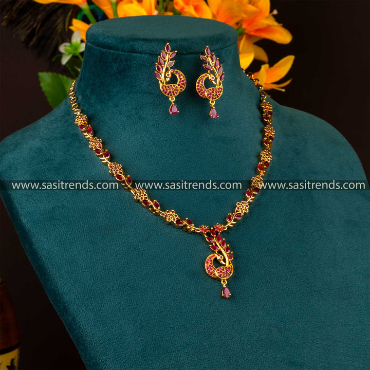 Peacock Design American Diamond Necklace Set Sasitrends Online Shopping