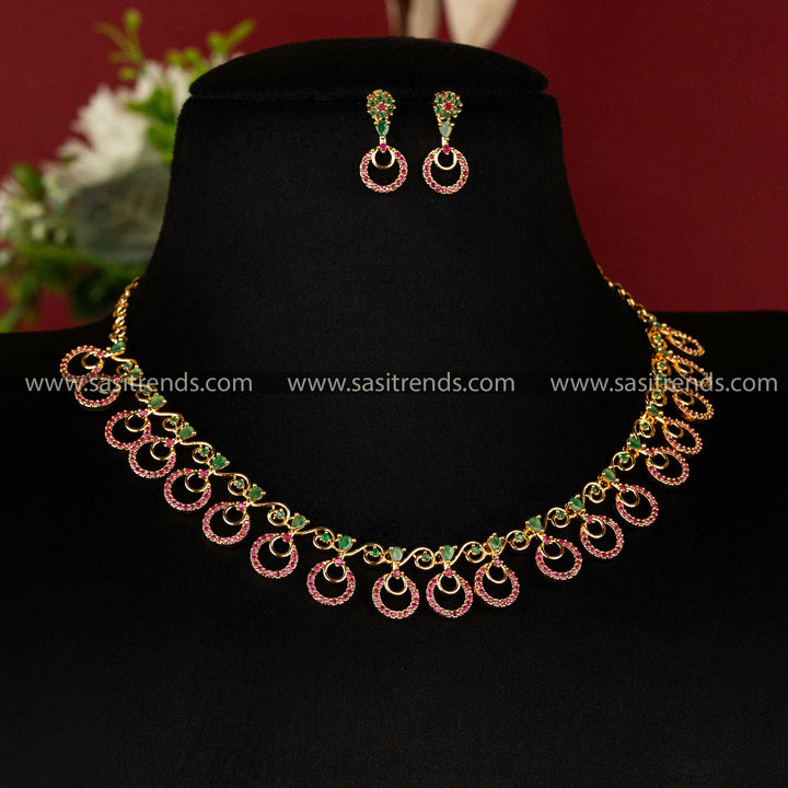 Elegant circular pattern jewellery set with ruby and green stones Sasitrends Online Shopping