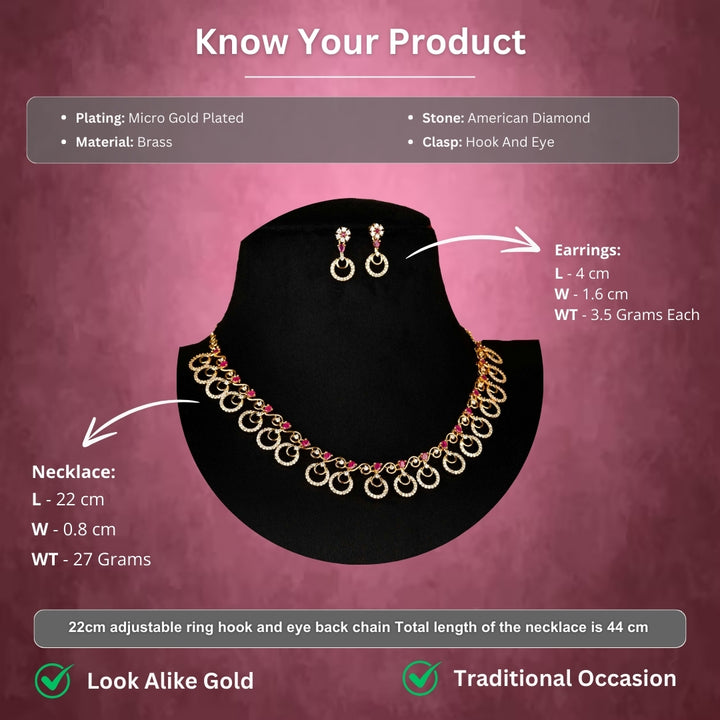 Micro gold plated american diamond necklace measurement image - Sasitrends