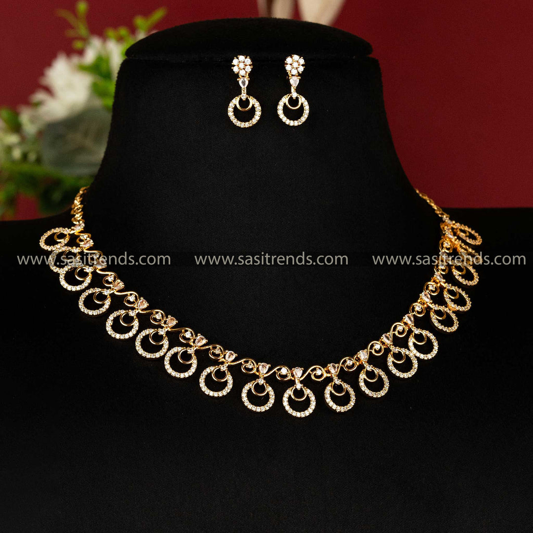 One-gram micro gold plated circular pattern jewellery set with white stones Sasitrends