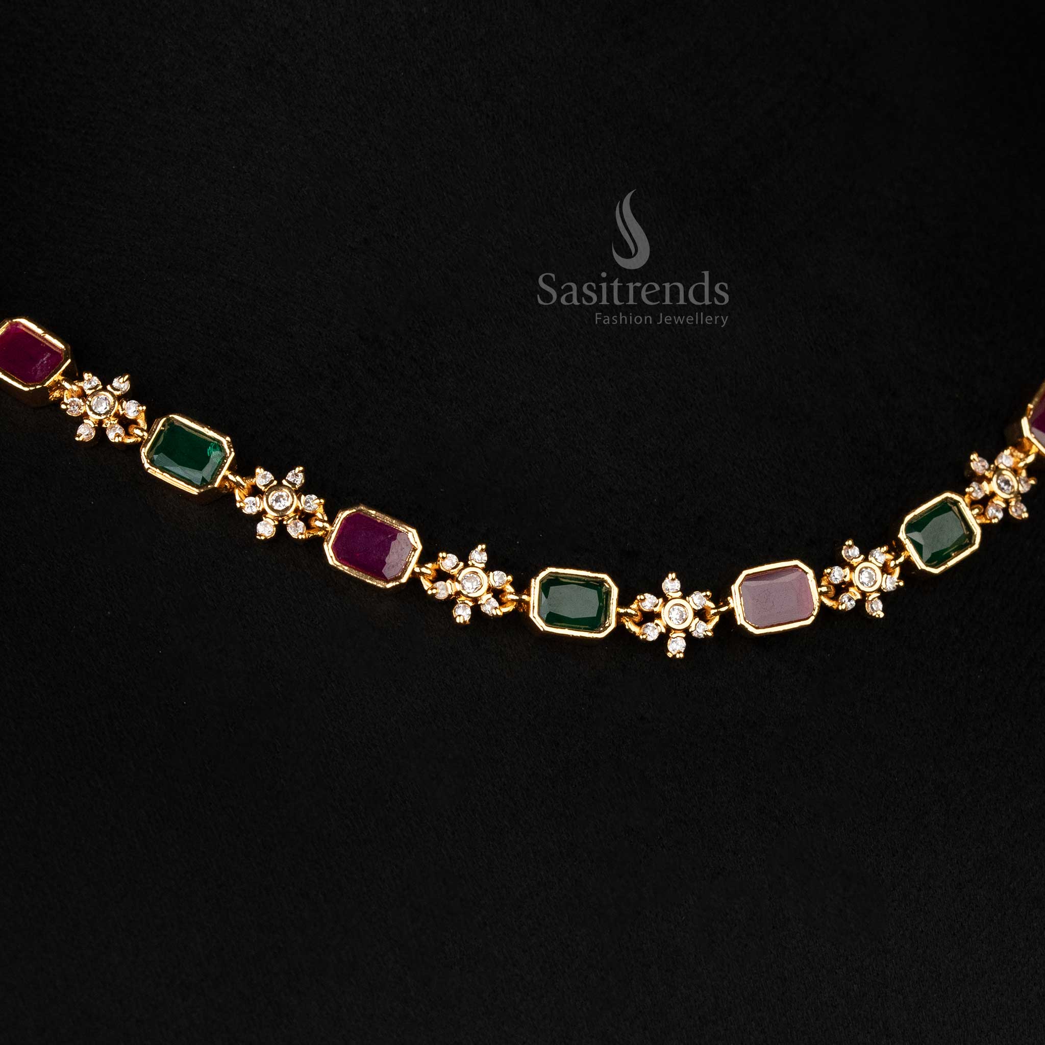 Zoomed view of elegant American diamond stone set with gold plating - Sasitrends