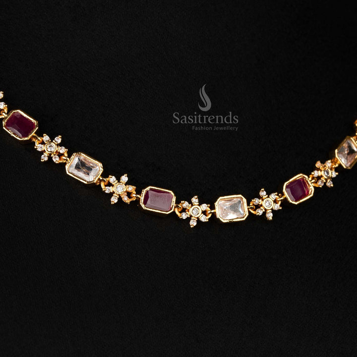 Closeup design of American diamond jewellery with 24 carat micro gold plating - Sasitrends