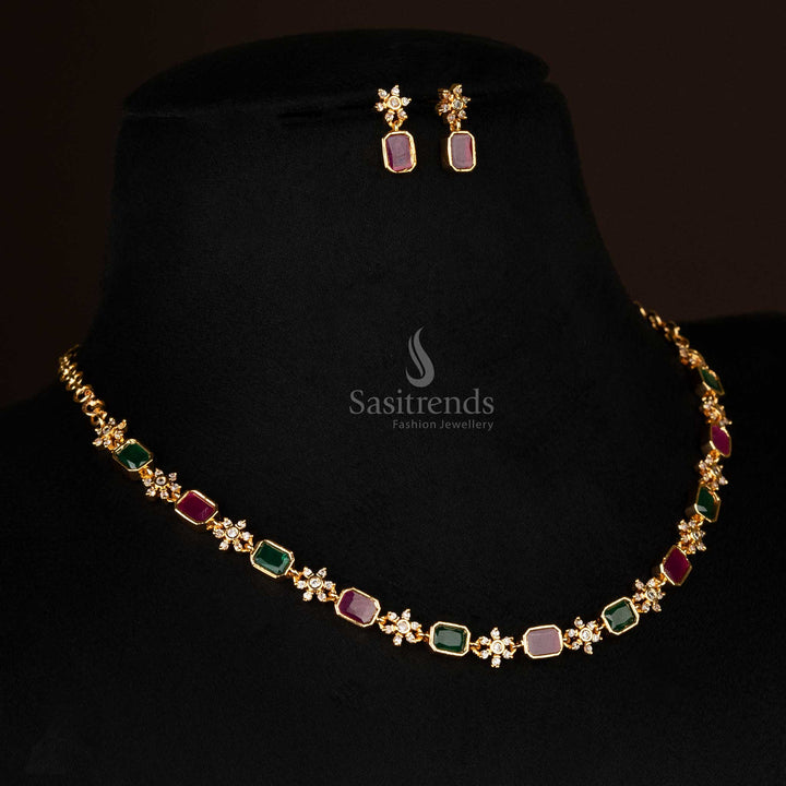 Elegant American Diamond Stone Jewellery Set - 24 Carat Micro Gold Plated Jewellery - Sasitrends