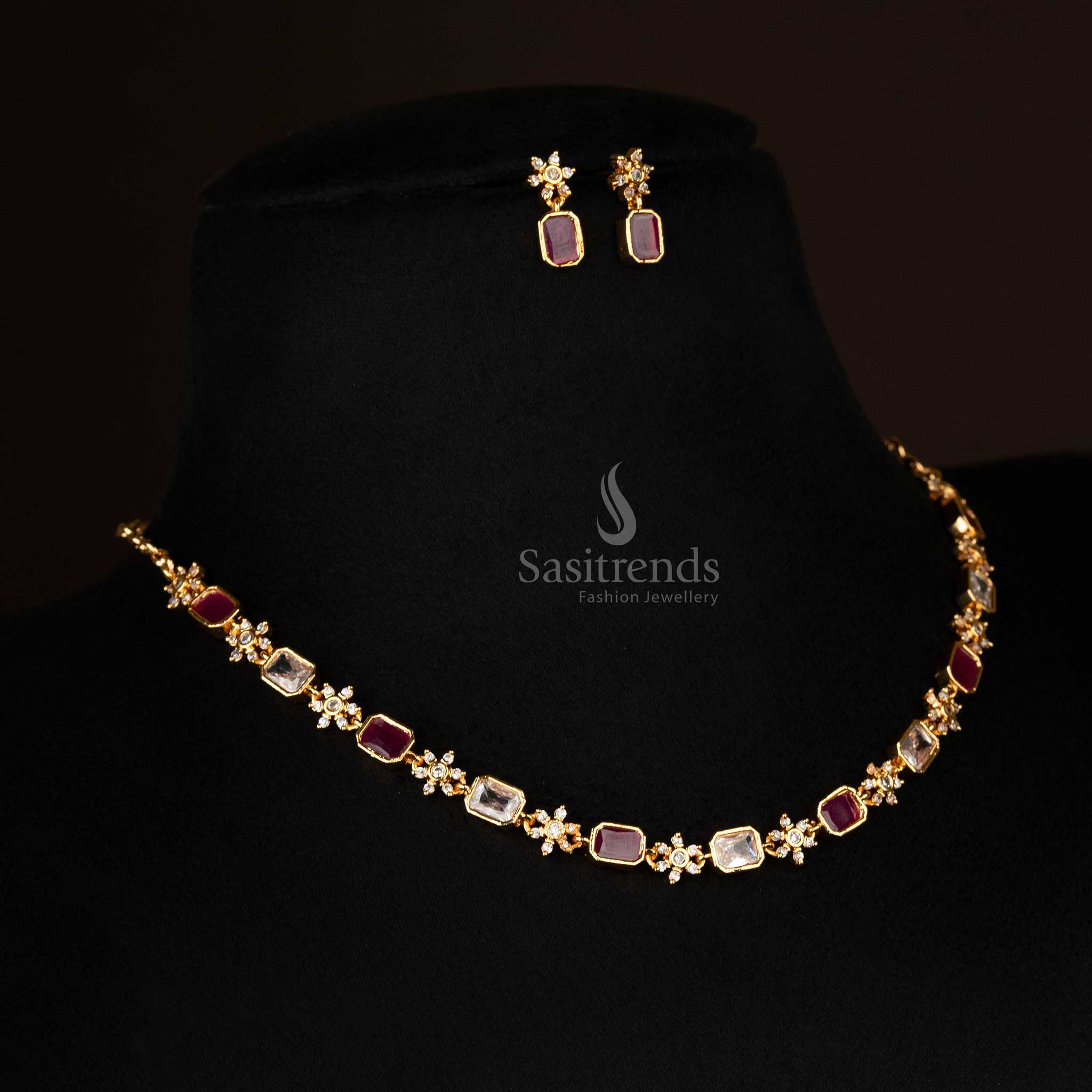 Gorgeous jewellery set with American diamonds and gold plating in a normal view - Sasitrends