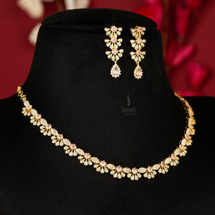 Charming Micro Gold Plated Pink AD Stone Stud Jewellery Set Sasitrends Online