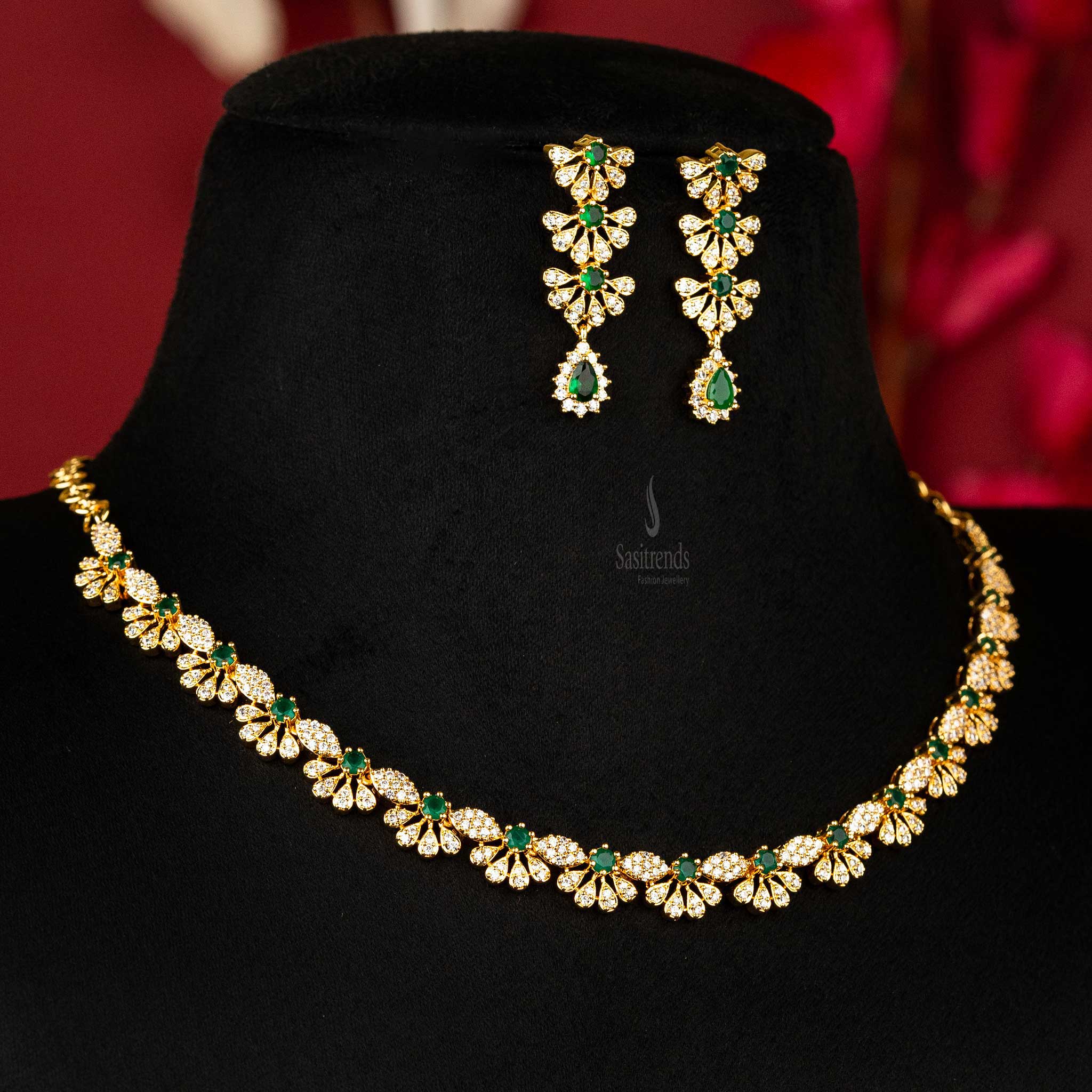 Green AD Stone Micro Gold Plated Jewellery Set Sasitrends Online Shopping
