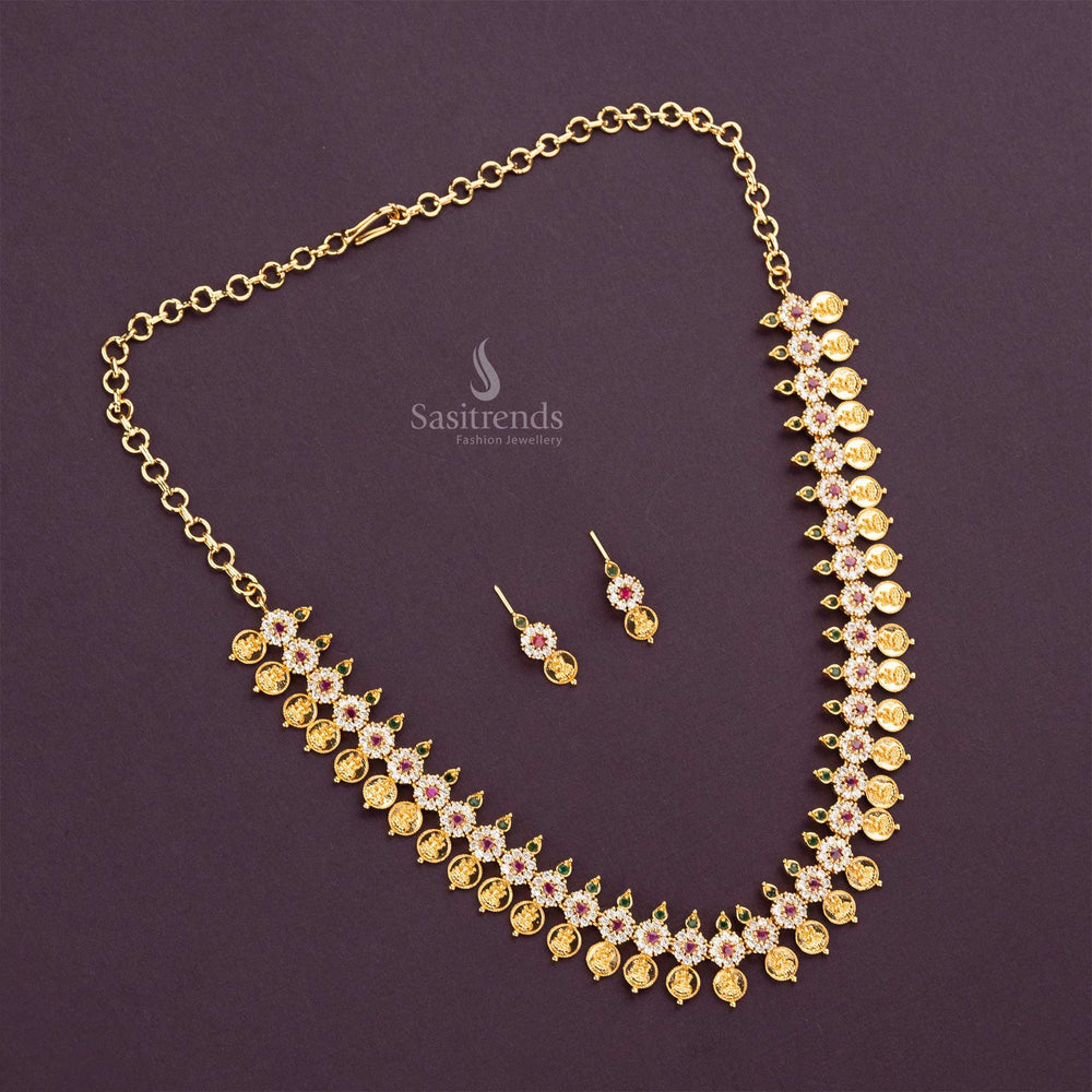 Guaranteed micro gold plate multi ad stone lakshmi coin jewellery set sasitrends