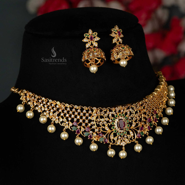 Sasitrends - Collection of American Diamond Micro Gold-Plated Choker Jewellery Sets for Festivals & Special Occasions